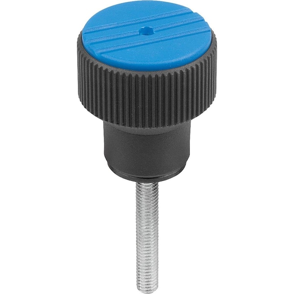 Torque Knurled Knob Size:3 D=M08X40, Thermoplastic Black Ral7021, Comp:Steel, Cap:Blue Ral5017